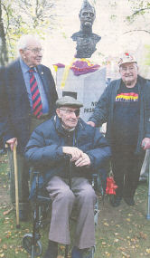 L-R: Jack Jones, Bob Doyle and Frank Edwards at the sculpture